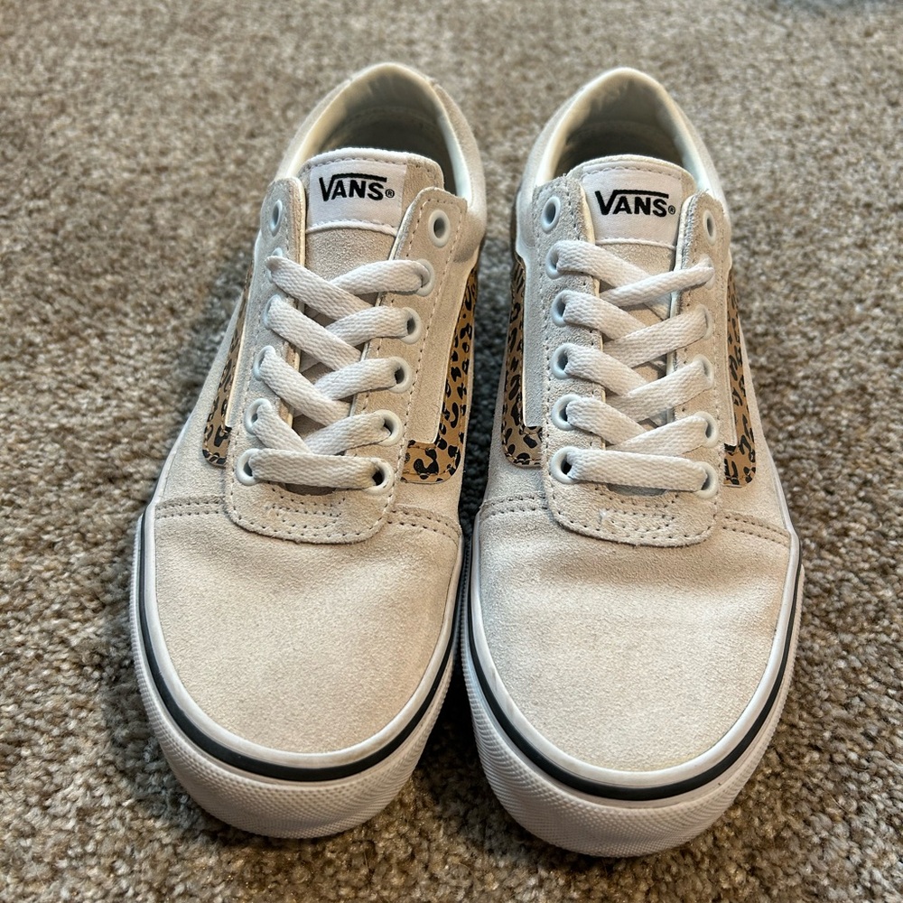 Vans White and Leopard Print Sneakers